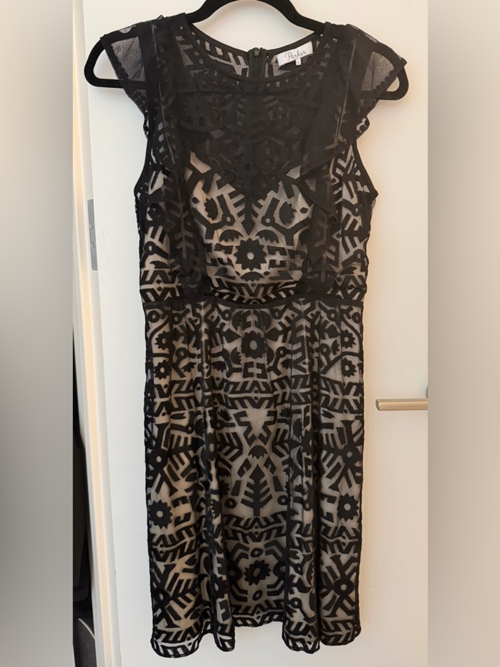 Parker Black Lace Dress with Nude Slip Size Small